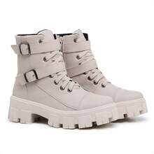 Rock Life Blogger Combat Boot With Two Buckles And Tractor Sole Myrol Outlet - Màu be - Xem 2