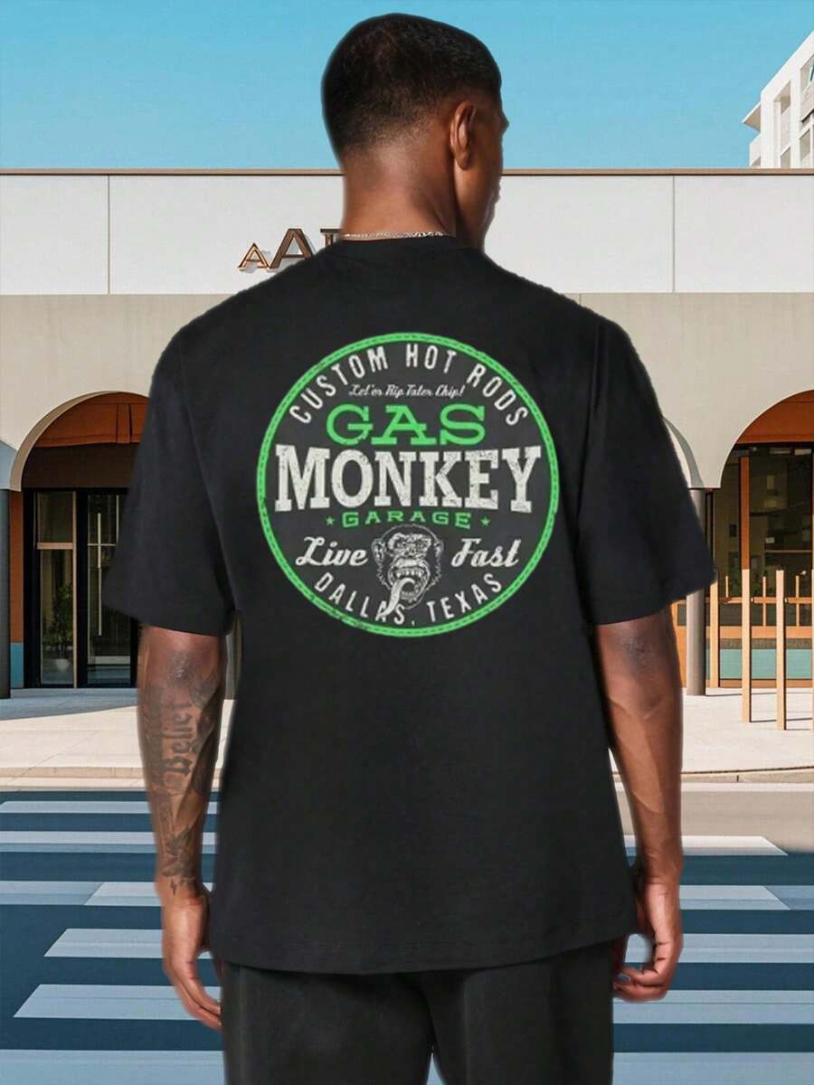 Gas Monkey Garage D All As Tee , Men's Double-Sided Printed Fashionable Casual Crew Neck 220gsm Pure Cotton T-Shirt(1 PC) - màu đen - Xem 1