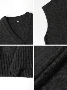 Live To Mo Women's Fall Back-To-School: V-Neck Button-Front Knit Cardigan - Sleek Casual Minimalist Old Money Aesthetic Vest Top