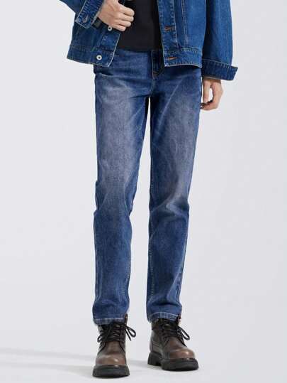 CAMEL CROWN Men's Straight Jeans Autumn And Winter Slim Stretch Casual Wide-Leg Trousers