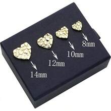 14k Gold Plated Rough Textured Cookie Heart Shape Nugget Stud Earrings Men/Women Unisex - M(10mm) - Xem 5