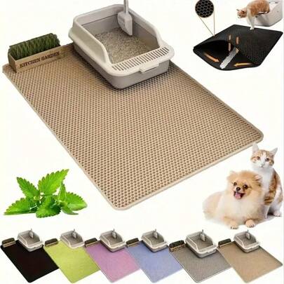 1pc Double-Layer EVA Cat Litter Mat, Washable Anti-Tracking Anti-Splash Cat Litter Box Mat, Cat Supplies