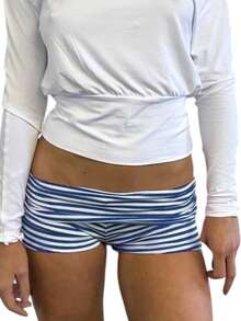 Women's Striped Polka Dot Mini Shorts Low Waist Slim Fit Bottom Casual Shorts - Màu xanh lam - Xem 2