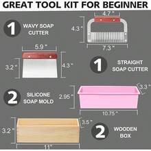 Rectangular Soap Mold Kit With Cutter- 42oz Flexible Silicone Loaf Soap Mold With Wood Box, Stainless Steel Wavy & Straight Scraper For Homemade Craft Soap Making Supplies