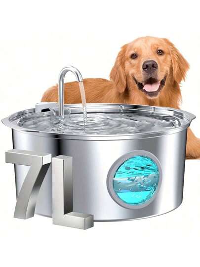7L Large Capacity Smart 304 Stainless Steel Dog Water Fountain, Automatic Water Fountain Feeder With Window, Silent, USB Powered, Non-Waterproof, For Dogs, Without Battery