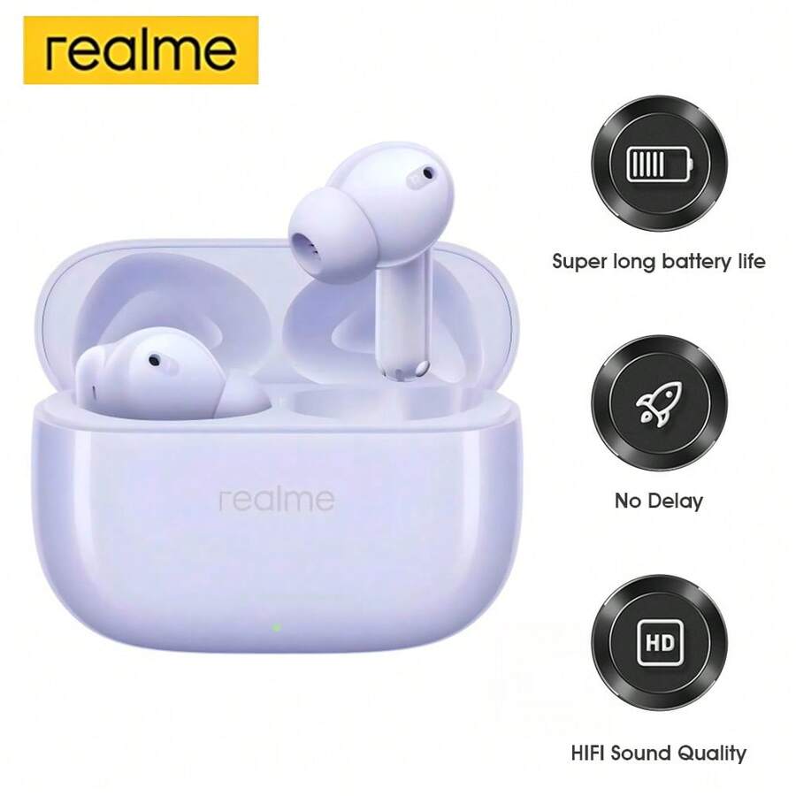 Realme Buds T310 真无线入耳式耳机，46dB 混合主动降噪，360° 空间音频，12.4 毫米动圈式低音单元，电池续航时间长达 40 小时，支持快速充电 - 紫色 - 查看 1