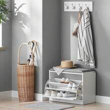 SoBuy FSR16-W, Hallway Shoe Bench Shoe Rack Shoe Cabinet With Flip-Drawer And Removable Seat Cushion, White, Depth: 30cm - Grey - View 7