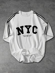 Áo thun nam Shwiy kiểu dáng thể thao & bóng rổ mùa xuân/hè, thời trang thể thao sinh viên, tay ngắn, màu đen, in họa tiết New York tối giản, phù hợp cho học sinh, mặc hàng ngày, áo thun trắng phong cách đường phố, quà tặng cho bạn trai. - trắng - Xem 1