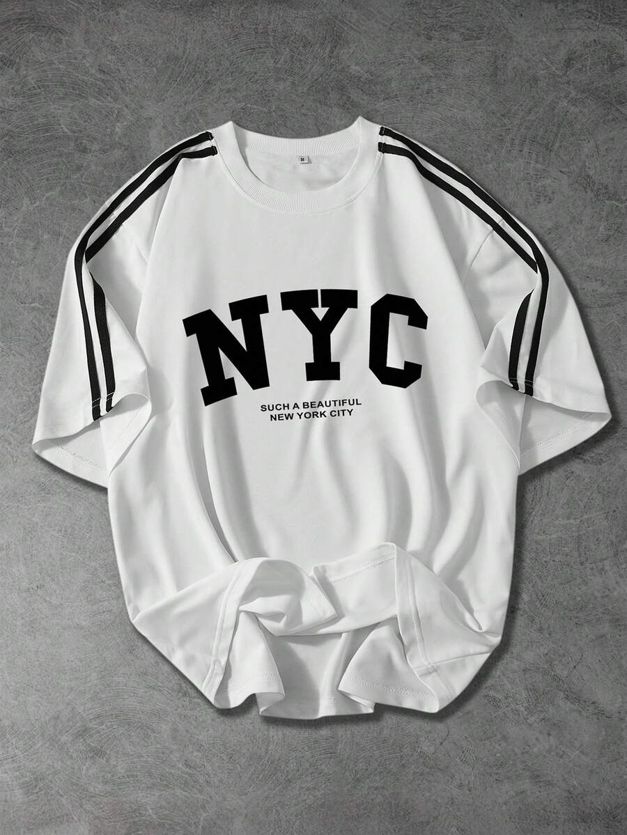 Áo thun nam Shwiy kiểu dáng thể thao & bóng rổ mùa xuân/hè, thời trang thể thao sinh viên, tay ngắn, màu đen, in họa tiết New York tối giản, phù hợp cho học sinh, mặc hàng ngày, áo thun trắng phong cách đường phố, quà tặng cho bạn trai. - trắng - Xem 1