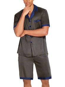 Men Satin Silk Set With Pockets Sleepwear Shorts Satin Summer Loungewear 2 Piece Button Down Set S-3XL - màu nâu - Xem 8