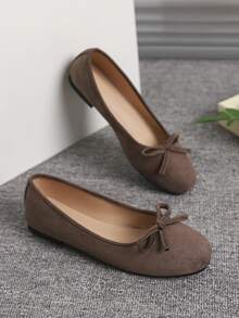 European & American Fashion Ballet Flats For Women, Woven Bow Round Toe Soft Leather Soft Sole Comfortable Slip-On Shoes
