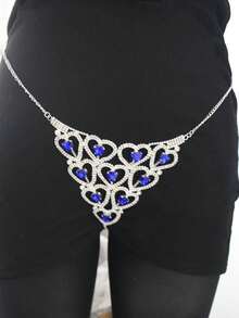 Bộ đồ lót dây đeo thân hình trái tim đính đá màu xanh dương, bộ bikini pha lê phong cách Bohemian bao gồm áo ngực và quần lót, dây mảnh dành cho nữ. - trái tim tình yêu - Xem 6