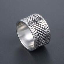 Retro Plaid Pattern Wide Titanium Steel Ring, Fashionable For Men On Thumb, Index Or Middle Finger