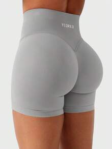 YEOREO Workout Shorts Womens Butt Lifting 4.5\" Seamless Hidden Scrunch High Waist Gym Tummy Control Christiy Biker Shorts Fall Clothes For Women Black Shorts - 淺灰色 - 查看 4