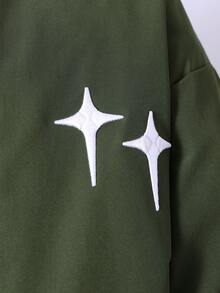 Tween Boy Loose Fit Asymmetrical Zipper Outdoor Military Green Jacket, Autumn - Army Green - View 4