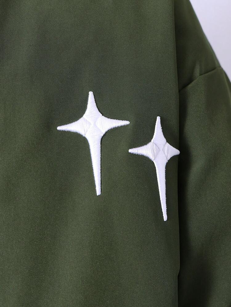 Tween Boy Loose Fit Asymmetrical Zipper Outdoor Military Green Jacket, Autumn - Army Green - View 4