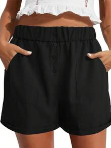 Three-Pack Women's Shorts Summer Casual Elastic High Waist Comfortable Light Breathable Fabric Shorts With Pockets - 混合色 - 查看 3