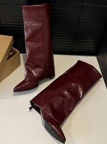 2025 Autumn/Winter New Pointed Toe Thigh High Boots For Women, European & American Style Slim Heel High Boots,Knee High Boots - Red - View 3