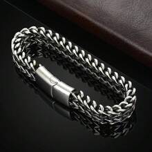 1pc Retro Thick Chain Neutral Design Keel Stainless Steel Woven Mesh Men's High-End Dracelet, Suitable For Hip-Hop Luxury Streamlined Men's Bracelet, Multifunctional Bracelet, Suitable For Daily Wear And Men's Valentine's Day Gift - 銀色 - 查看 1