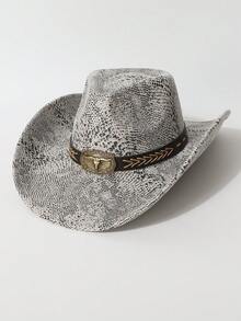 Chapéu de cowboy feminino com textura de pele de cobra selvagem e estampa animal, rebitado, adequado para eventos com tema de cowboy, festas vintage, cosplay, noites de fantasias, festivais, aniversários, apresentações de palco, uso diário - cartola - Ver 7