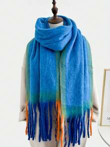 1pc Women's Gradient Scarf, Thick & Warm, New Design Shawl With Tassels, Versatile Neck Warmer For Students, Autumn/Winter