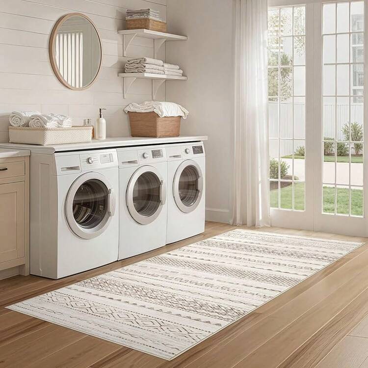 Alfombra de área Nakagishi para sala de estar: 5x7 lavable, boho, grande, neutra, de granja, suave, marroquí, resistente a las manchas, alfombra interior para dormitorio, guardería, sala de juegos para niños, oficina, comedor, decoración del hogar - Marrón - Marrón tostado - Añade 7
