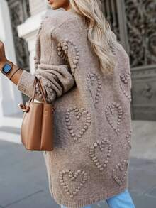 Plus Size Women Classic Solid Color Cardigan, Elegant Mature Versatile Loose Fit Open Front Long Sleeve Sweater, Autumn/Winter - 卡其色 - 查看 5