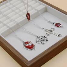 5pcs Y2K Vintage Gothic Punk Rock Style Bat, Gemstone, Bat Cross, Coffin, Arrow Through Heart, Red Heart, Star Pendant Necklace Set, Stainless Steel Chain, Ins Hipster Bohemian Love Lock Charm Necklaces