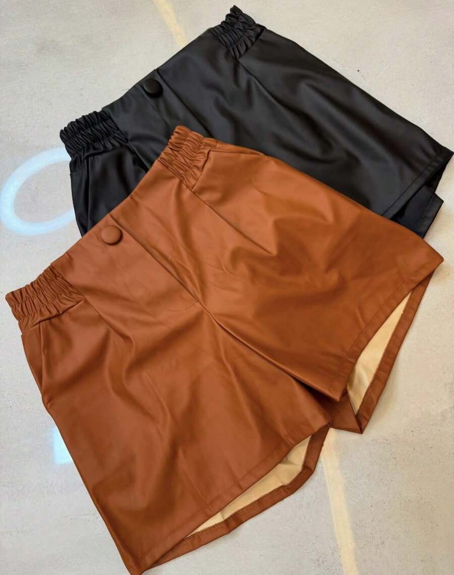 Women's Fake Leather Shorts - 駝色 - 查看 1