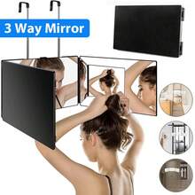 3 Way Mirror For Hair Cutting,360 Trifold Mirror With Height Adjustable Telescoping Hooks,And 5X Magnification,For Makeup, Hair Styling - Trắng-Không có đèn LED - Xem 1