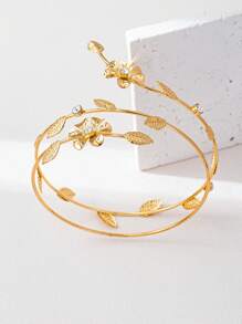 1 Pc Flower Floral Decor Metal Arm Cuff / Metal Wire Wrap Design Upper Arm Bangle / Women Bracelet