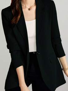 Blazer negro clásico para mujer para primavera y otoño. Presenta un cierre de un solo botón y una abertura en el bajo de la espalda. Una vez puesto, irradia elegancia en todas partes. Esta blusa casual, diseñada especialmente para mujeres, es adecuada para diversas ocasiones como salidas diarias, cenas de boda, viajes al trabajo, reuniones, etc. También se puede usar como ropa de fiesta y es adecuada para las cuatro estaciones.