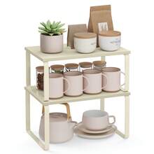SONGMICS Estante para Especias, Juego de 2, Organizador de Armario, Estante de Almacenamiento de Cocina Extensible, Especiero de Metal y Madera de Ingeniería, Blanco Nube, Vuelta al Cole - Blanco Nube - Ver 6