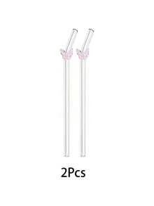 1/2/4/6/8Pcs Cartoon Reusable Decorations Glass Straw WIth Pink Butterfly Stuff,Cute Bent Clear Party Glass Drinking Straw Cutlery Set With Cleaing Brush,For Water Cup,Kitchen Accessories,Straw Topper,Cold Drinks, Milk Tea, Coffee, Juice, Smoothies, Kitchens, Restaurants, Cocktail Parties, Back-To-School,Funny Gifts For Girlfriends/Boyfriends, Parents, Friends, Holiday Supplies,New Year, Valentine's Day. - Pink a - View 20