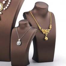 Soporte de exhibición de joyería de cuero PU, modelo de busto de cuello de lujo para collar, soporte para colgantes, accesorios de fotografía y organizador de exhibición de tienda - negro s - Ver 5