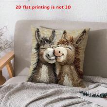 1pc Cute Donkey Pattern Single-Sided Throw Pillow Cover, Vintage Square Single-Sided Pillow Sham, Suitable For Living Room, Bedroom, Home Decor, All Season - Multicolor - View 3