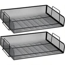 Bandeja de Papel Apilable Mind Reader, Organizador de Escritorio, Almacenamiento de Archivos, Oficina, Malla Metálica, 14 L x 9.75 x 6 H, 2 Piezas, Negro - Plateado - Ver 8