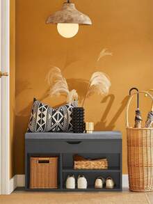 SoBuy FSR45-HG, Hallway Shoe Rack Shoe Cabinet Shoe Bench With Lift Up Bench Top And Seat Cushion, White - Dark Grey - View 1