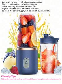 1 pièce Mélangeur portable 2 en 1 ; Centrifugeuse avec design à double tasse, lames en acier inoxydable, rechargeable USB, facile à nettoyer pour les smoothies, glaçons, usage en cuisine et en extérieur, cadeau parfait pour la Saint-Valentin, la Fête des Mères, mélange de fruits | Design moderne épuré | Plastique ABS de