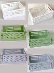 1pc Mini/Large Foldable Plastic Storage Basket, Desktop Collapsible Storage Box, Student Stationery Organizer Shelf, Small Item & Cosmetic Storage Basket, Stackable