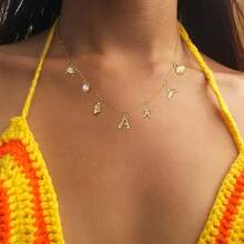 CAROVO Gold Initial Charm Necklace Women Letter A-Z Necklace 14K Gold Plated Charm Pendant Necklace Boho Summer Seashell Beach Starfish Surfer Jewelry - s - 查看 5