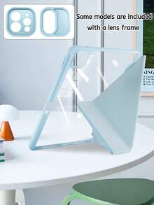 1个亚克力Y型折叠平板保护套，浅蓝色，可定制文字，兼容iPad Mini 6/Mini 7/9.7/10.2/10.5/Air 4/Air 5/第十代/10.9/Pro 11英寸/Air 11英寸 (M2) 2024/Pro 11英寸 (M4) 2024/iPad Air 11英寸 (M3) 2025/iPad (A16) 11英寸第十一代 2025，不含触控笔，部分型号带有镜头框，多折叠支架，内置触控笔插槽，高透明度亚克力外壳，磁吸式自动休眠/唤醒，智能省电，简约/休闲/个性化设计