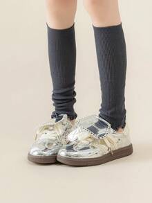 1/3/5 Pairs Girls Calf Leg Warmers, Sweet Ballet Style Ruffle Trim, Knitted Warm Leg Warmers, Solid Color Knee High Leg Warmers, Spring Autumn