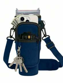 1 件装水瓶袋，带手机袋，适用于 40/30 盎司玻璃杯，带手柄，带可调节肩带，钥匙钩，适合徒步旅行露营运动水瓶套隔热袋斜挎包 - 彩色 - 查看 17