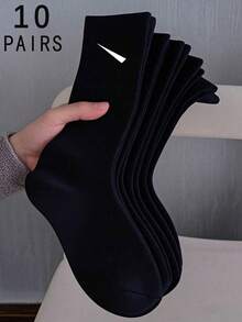 1/3/5/10/15/20双装 女士纯色斜条纹宽口舒适简约产后袜，吸湿排汗，不闷热中筒袜 - 黑色 - 查看 17