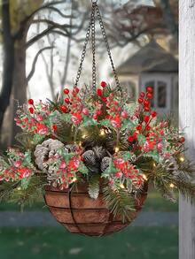 1PC/2PCS/4PCS Christmas Decoration Artificial Pine Branches With Red Apple Berries Pinecone Artificial DIY Craft Flower Wreath Home Decoration Christmas Decorations Room Decor Winter