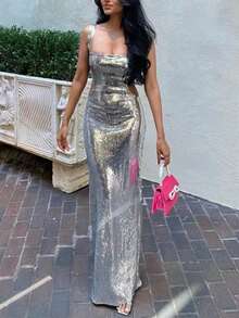 Women's Summer Sexy Sequin Bodycon Skirt For Vacation Holiday Party Clothes,Beach Women Dress - 銀色 - 查看 6