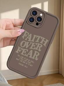 Uplifting Faith Over Fear Christian Phone Case - Soft TPU Protective Cover - Shockproof & Anti-Slip For IPhone 16 Pro Max/15 Pro/14 Pro Max (Inspirational Bible Verse Design, Minimalist Style) - 咖啡棕 - 查看 1