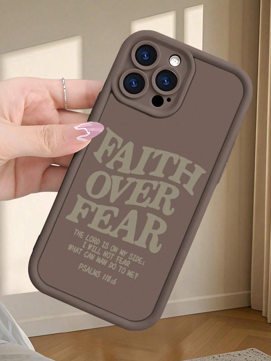 Uplifting Faith Over Fear Christian Phone Case - Soft TPU Protective Cover - Shockproof & Anti-Slip For IPhone 16 Pro Max/15 Pro/14 Pro Max (Inspirational Bible Verse Design, Minimalist Style) - 咖啡棕 - 查看 1