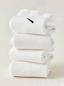 1/3/5/10/15/20 Pairs Women's Solid Color Oblique Stripe Comfortable Simple Style Postpartum Socks, Moisture-Wicking Mid-Calf Socks - White - View 4